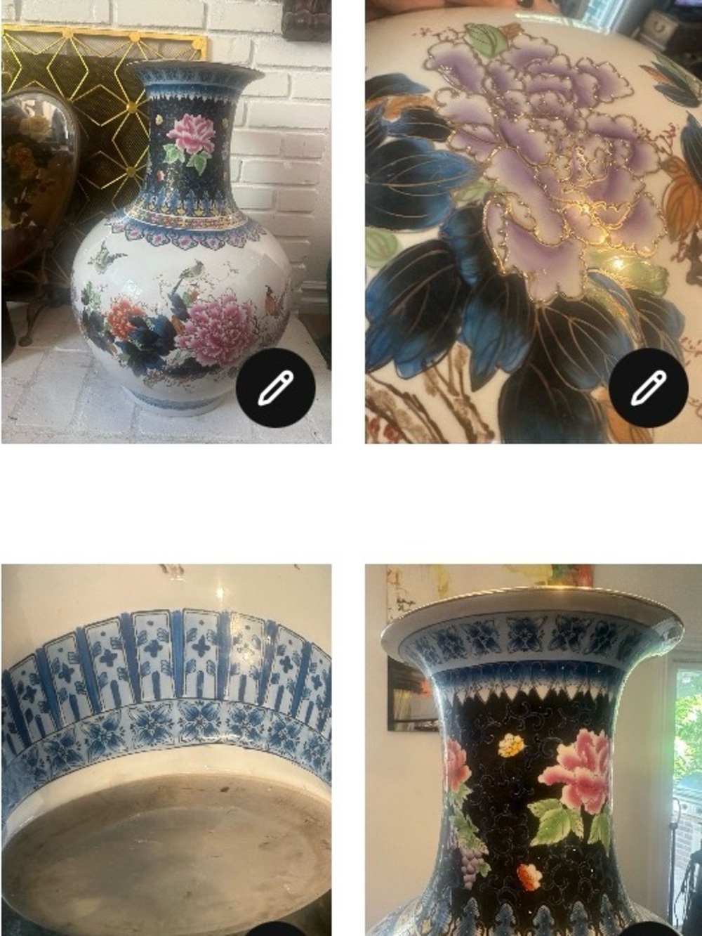 Large Chinese Porcelain Vase. Hand painted 24" tall x 9" at top x 17" at widest